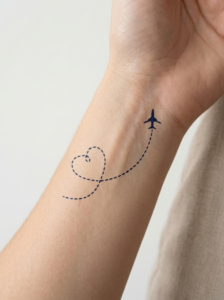Tatouage Avion Cœur appliqué sur poignet