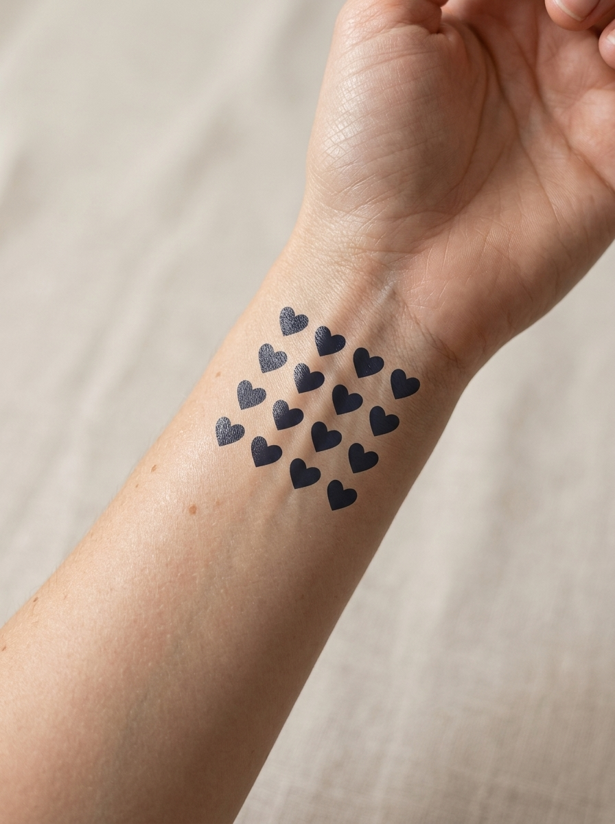 Tatouage Cœur en Série appliqué sur poignet