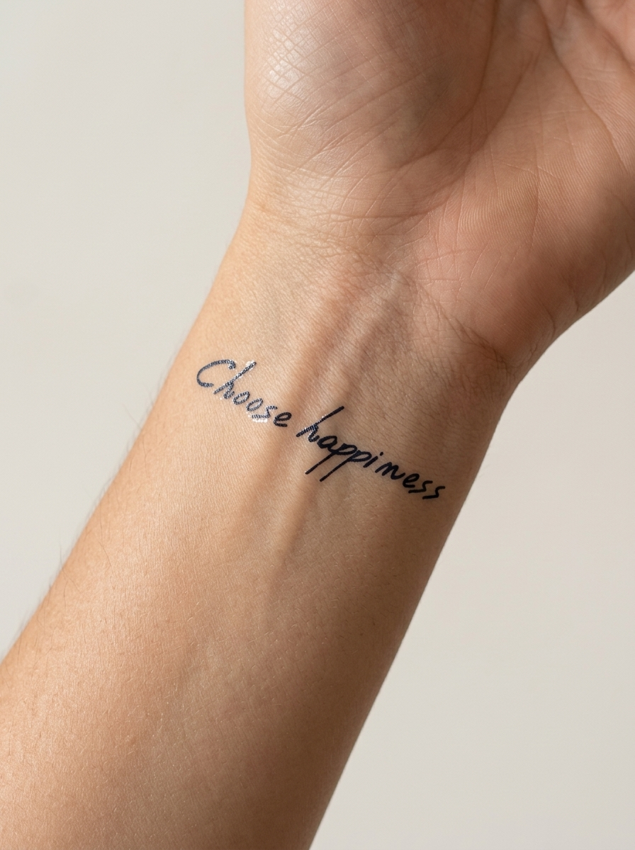 Tatouage Choose Happiness appliqué sur poignet
