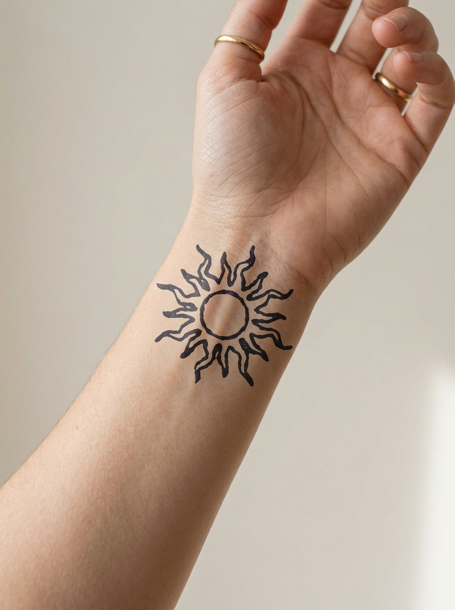 Tatouage Soleil de Feu appliqué sur poignet