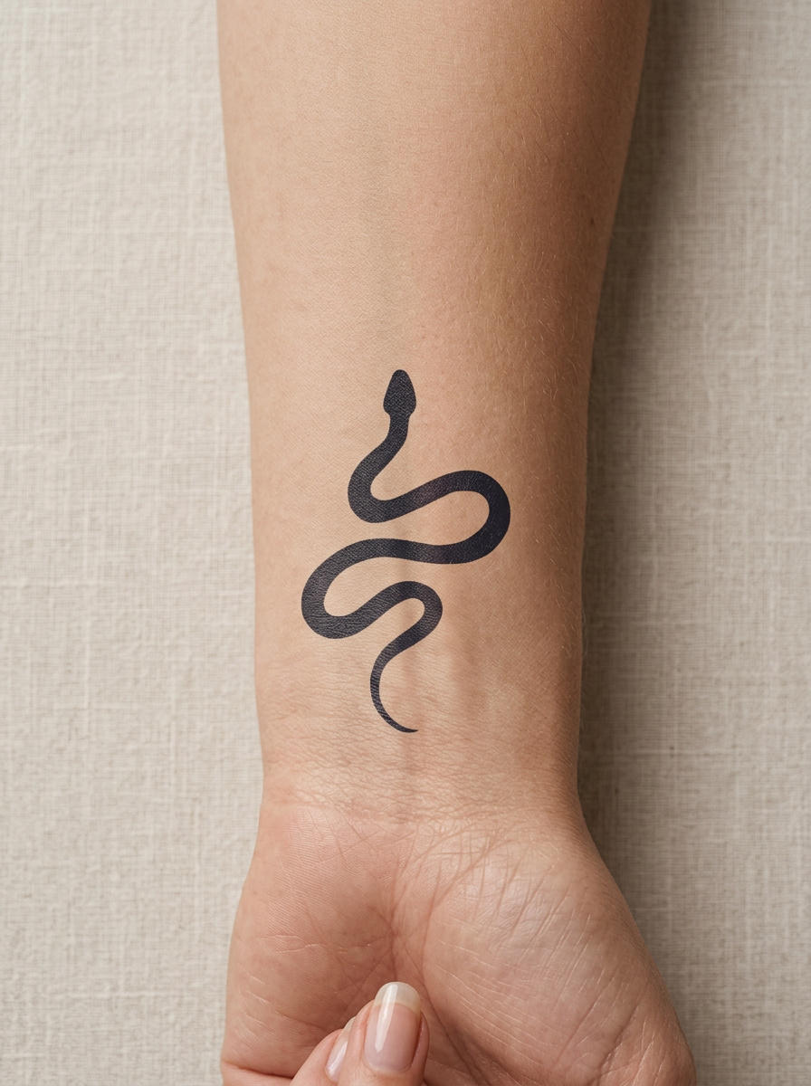 Tatouage Serpent Minimaliste appliqué sur poignet
