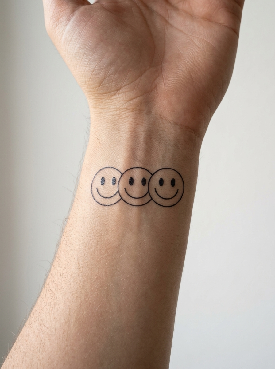 Tatouage Triple Smiley appliqué sur poignet