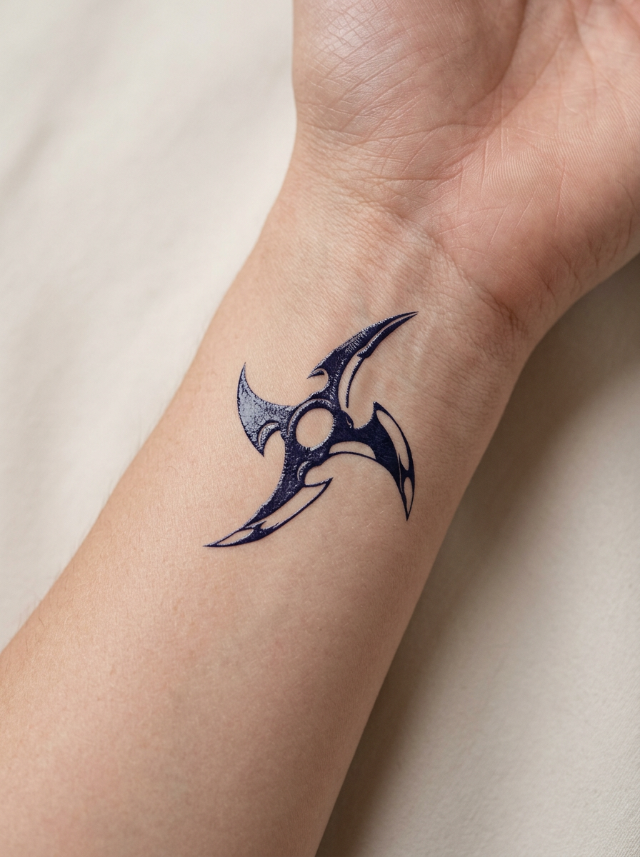 Tatouage Shuriken Tribal appliqué sur poignet