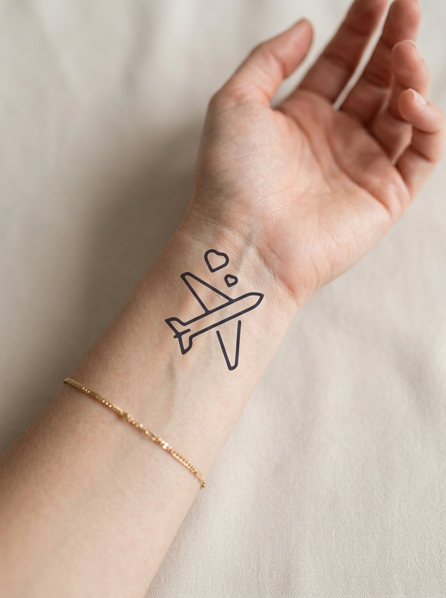 Tatouage Avion d'Amour appliqué sur poignet