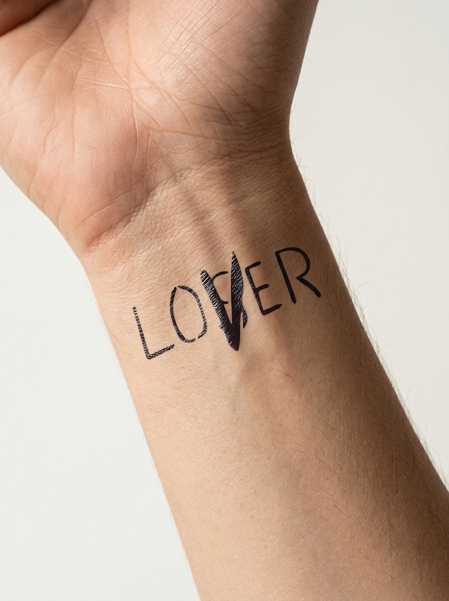 Tatouage Simple Lover appliqué sur poignet