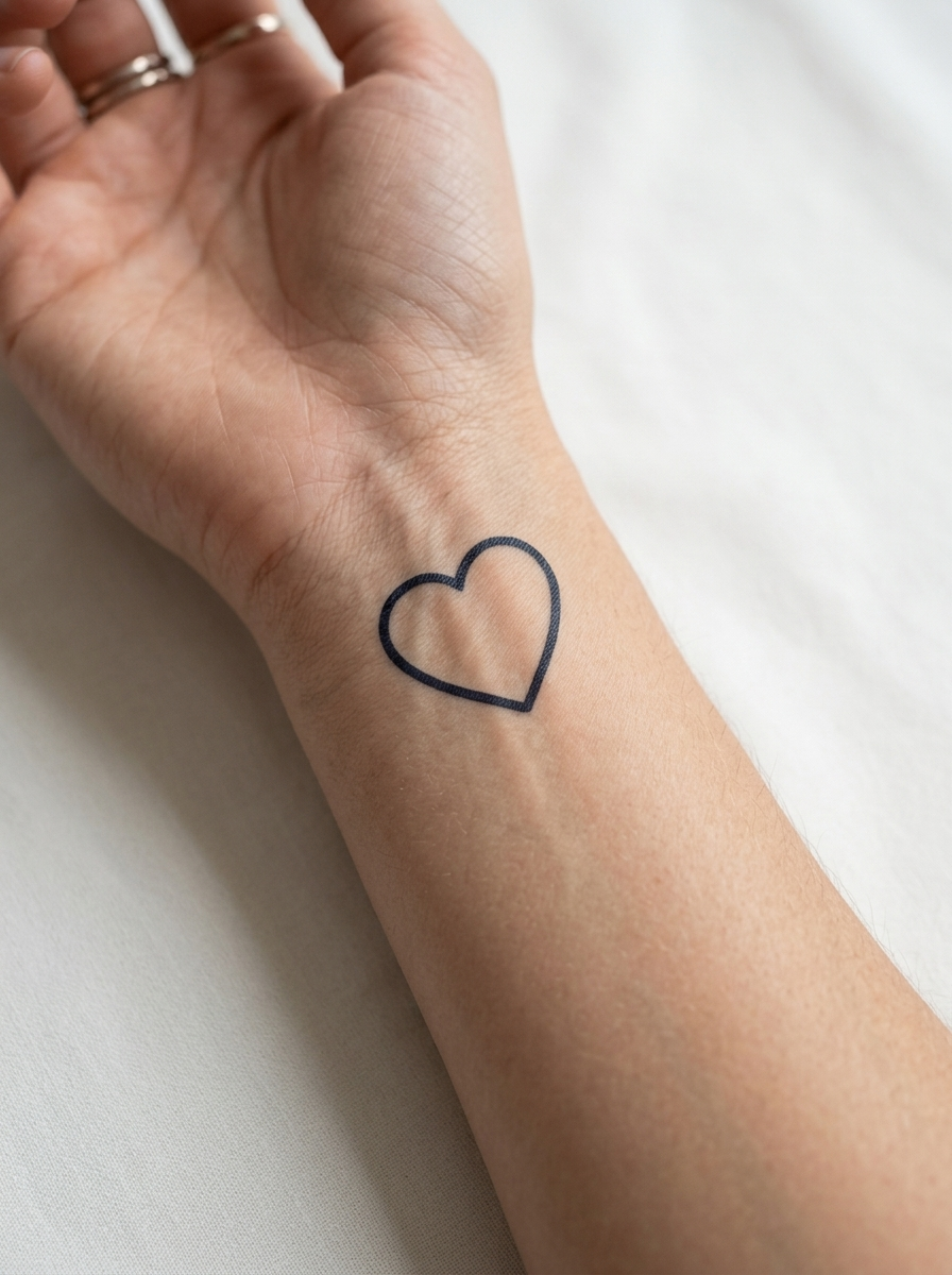Tatouage Cœur Minimaliste appliqué sur poignet