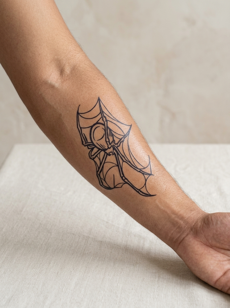 Tatouage Araignée Sombre appliqué sur avant-bras