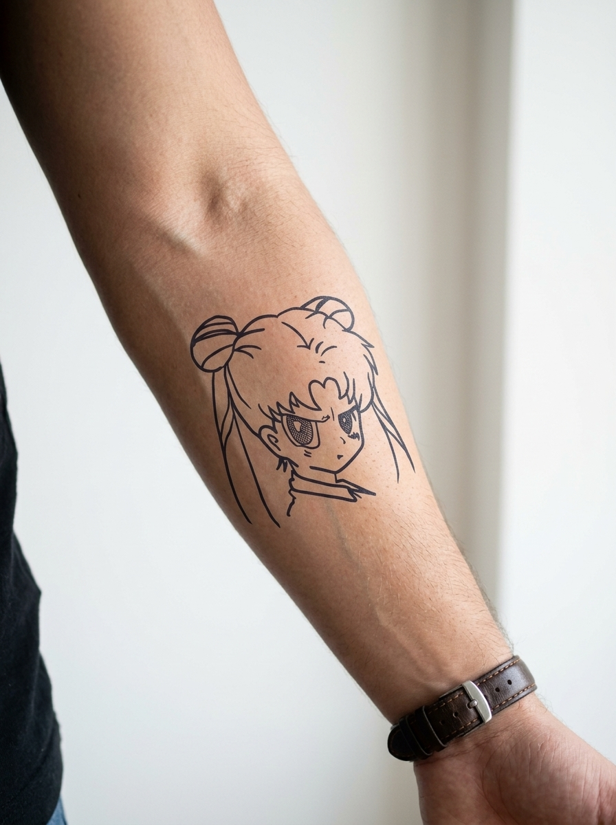 Tatouage Guerrière Manga appliqué sur avant-bras
