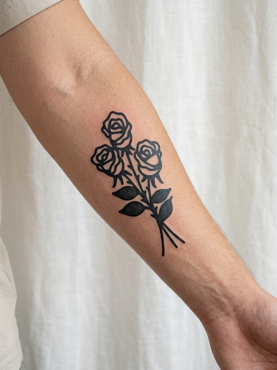 Tatouage Bouquet Romantique appliqué sur avant-bras