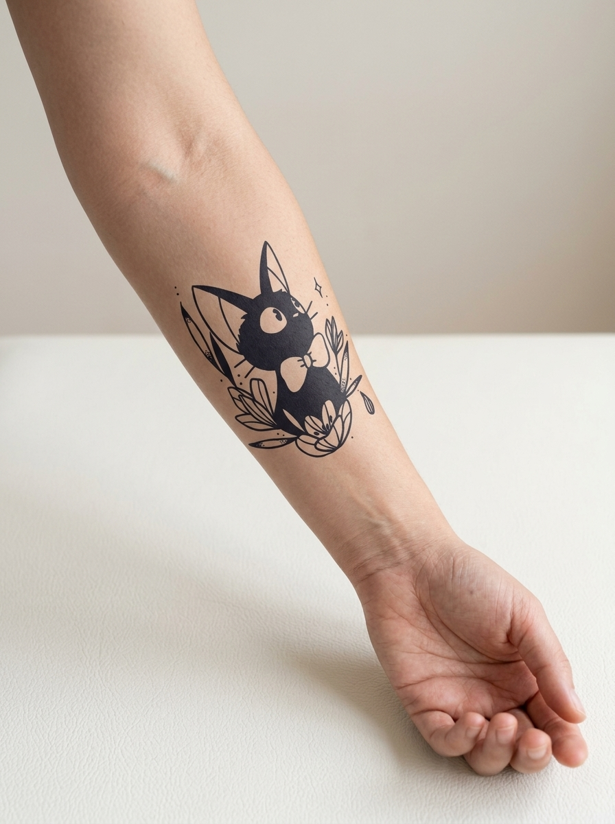 Tatouage Chat Magique appliqué sur avant-bras