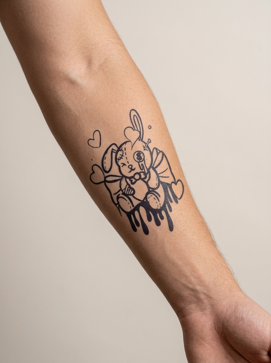 Tatouage Ourson Fondu appliqué sur avant-bras