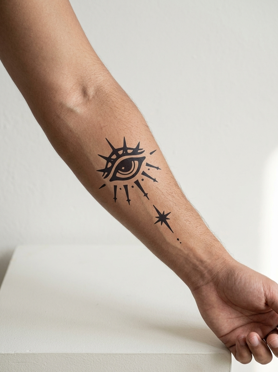 Tatouage Œil Stellaire appliqué sur avant-bras