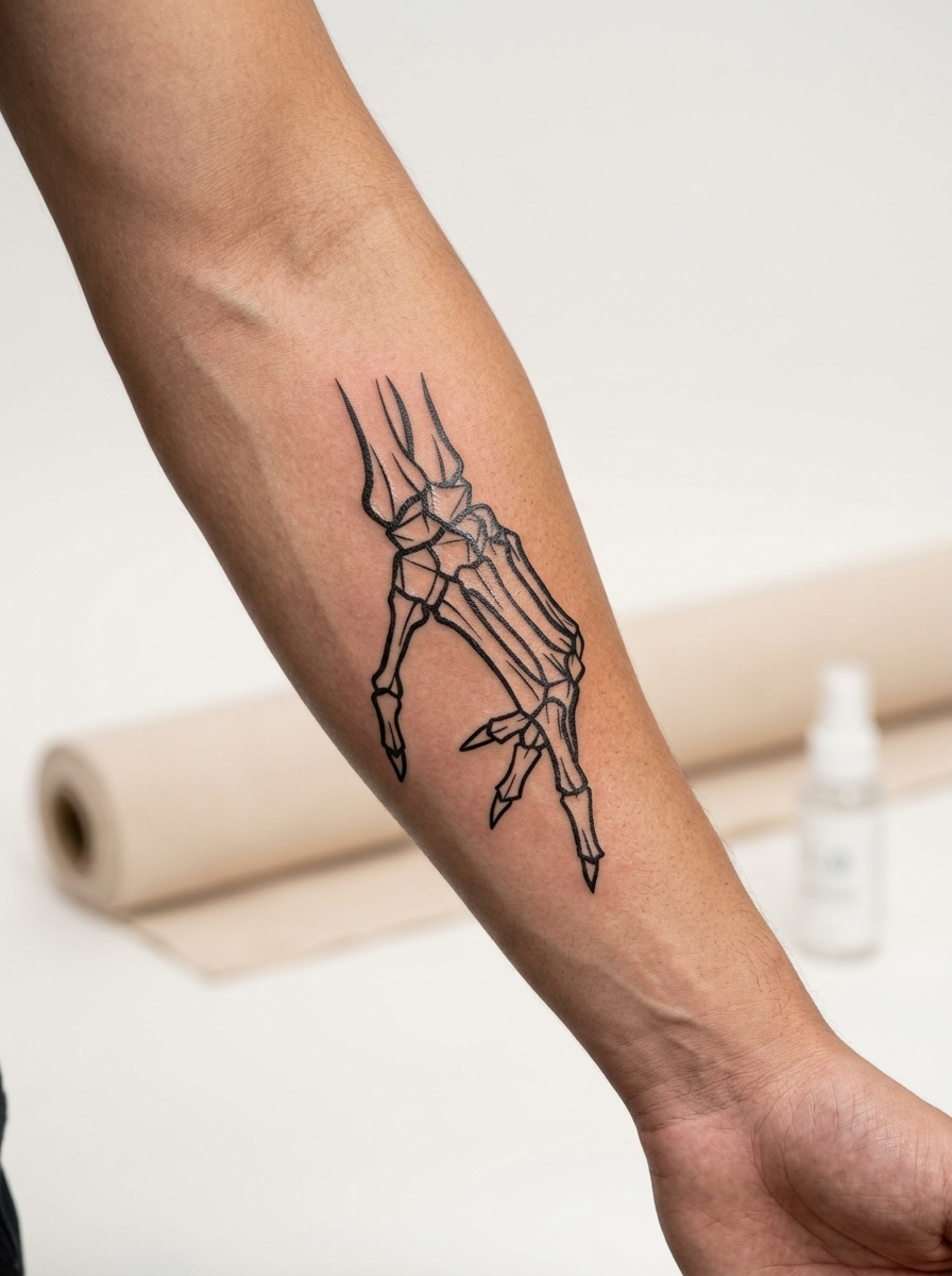 Tatouage Main Squelettique appliqué sur avant-bras