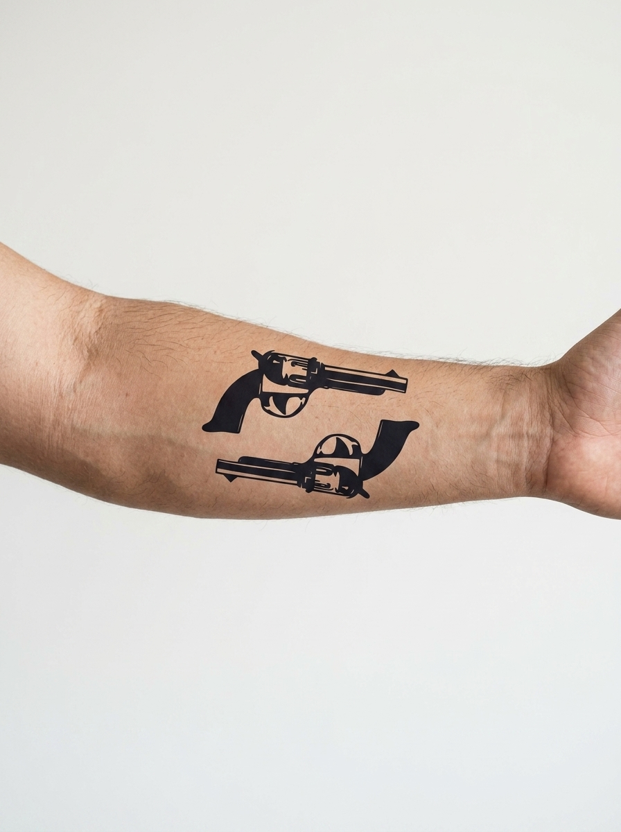 Tatouage Revolvers appliqué sur avant-bras
