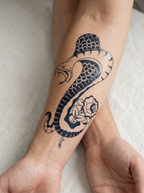 Tatouage Cobra Floral appliqué sur avant-bras