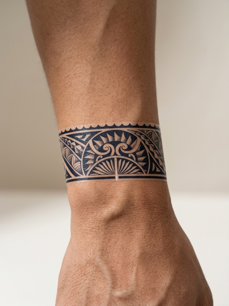 Tatouage Bracelet Océan Pacifique appliqué sur poignet