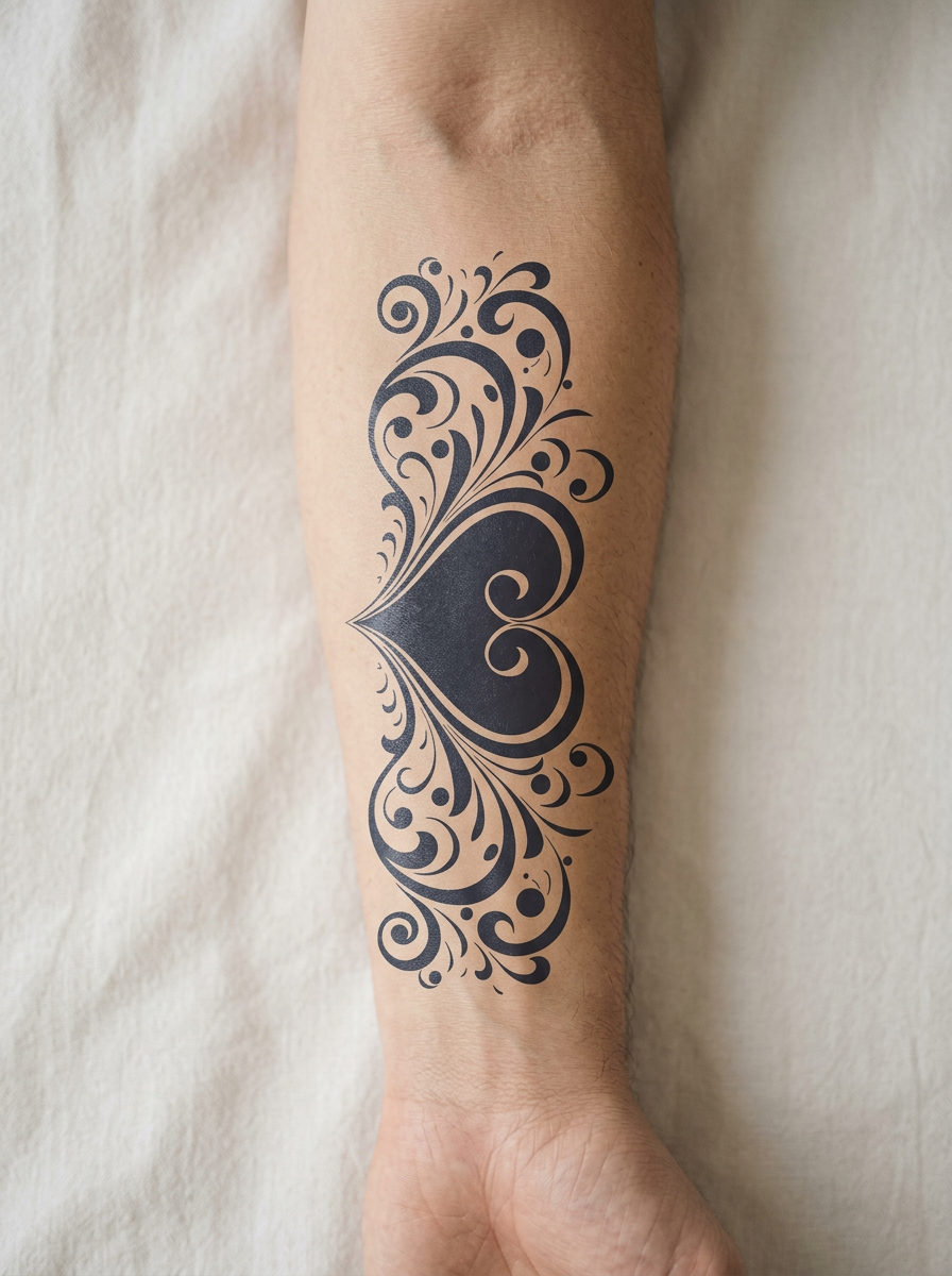 Tatouage Cœur Baroque appliqué sur avant-bras