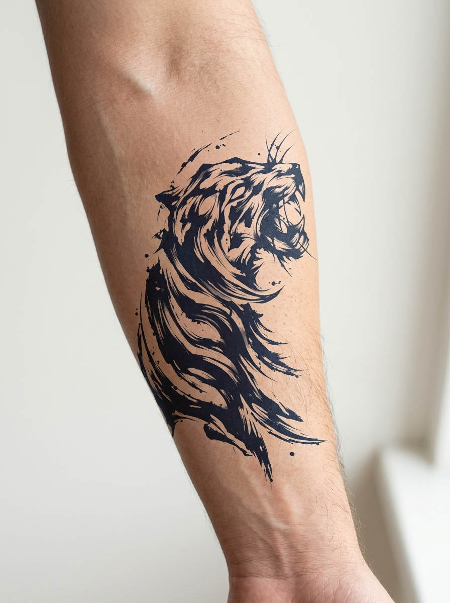 Tatouage Lion Féroce appliqué sur avant-bras