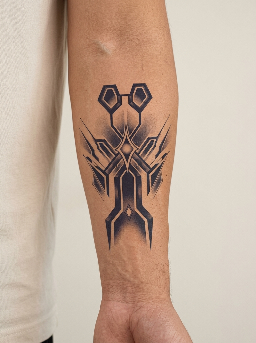 Tatouage Symbole Futuriste appliqué sur avant-bras