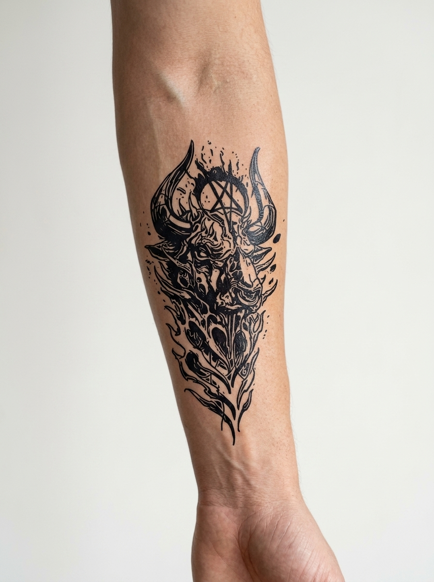 Tatouage Buffle Sacré appliqué sur avant-bras