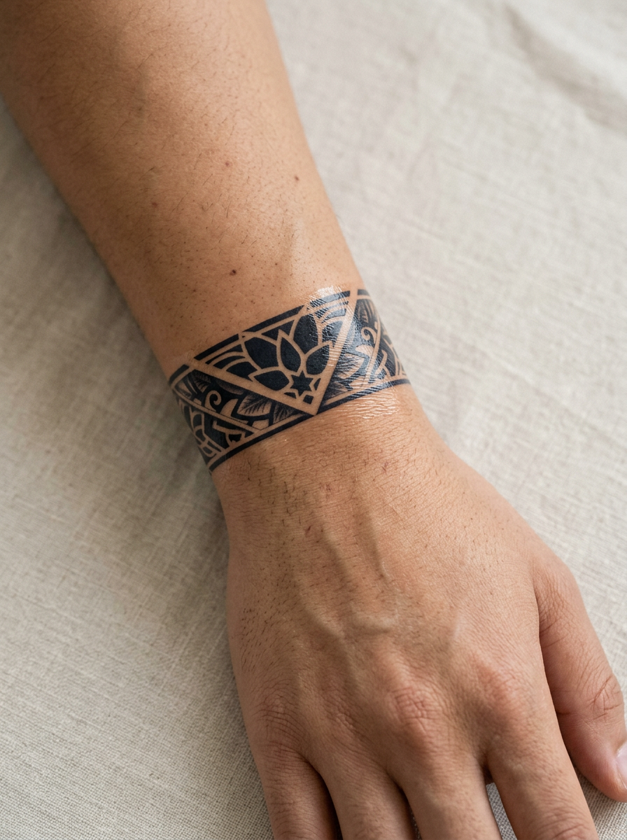 Tatouage Bracelet Art Déco appliqué sur poignet
