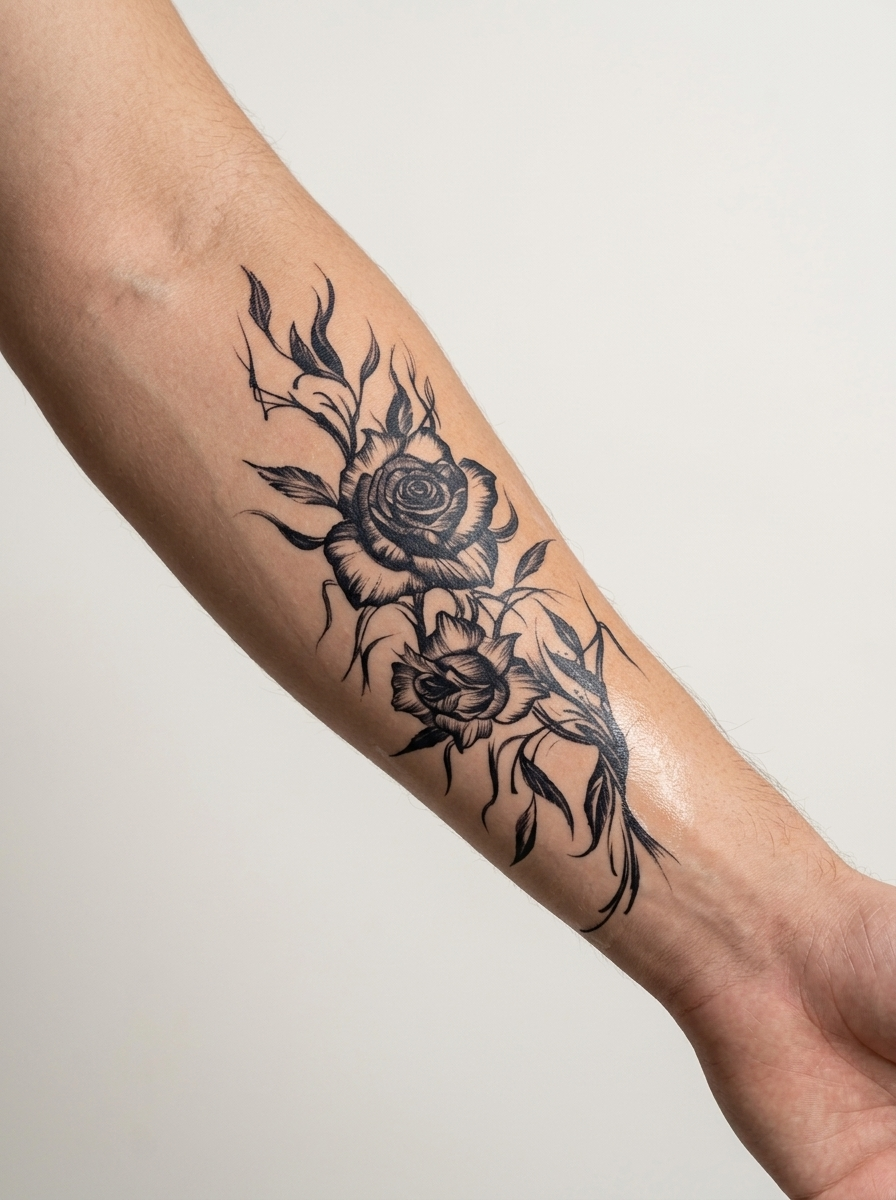 Tatouage Éclat Sauvage appliqué sur avant-bras