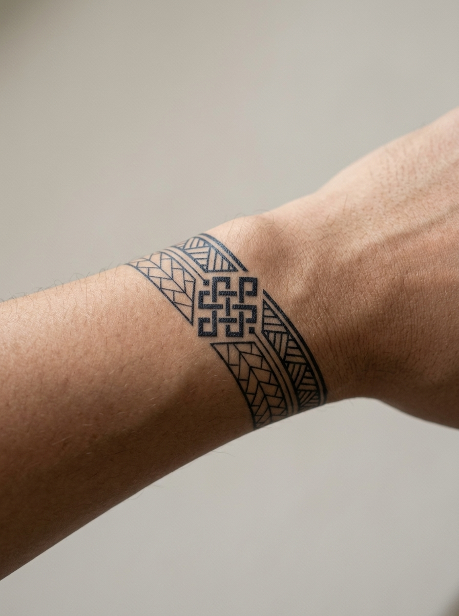 Tatouage Bracelet Tressage Ancestral appliqué sur poignet