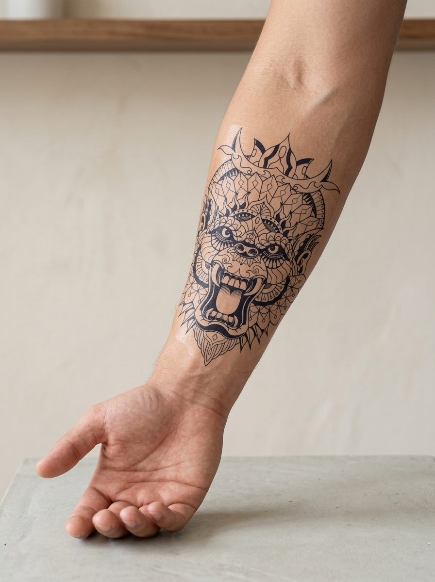 Tatouage Rugissement Royal appliqué sur avant-bras