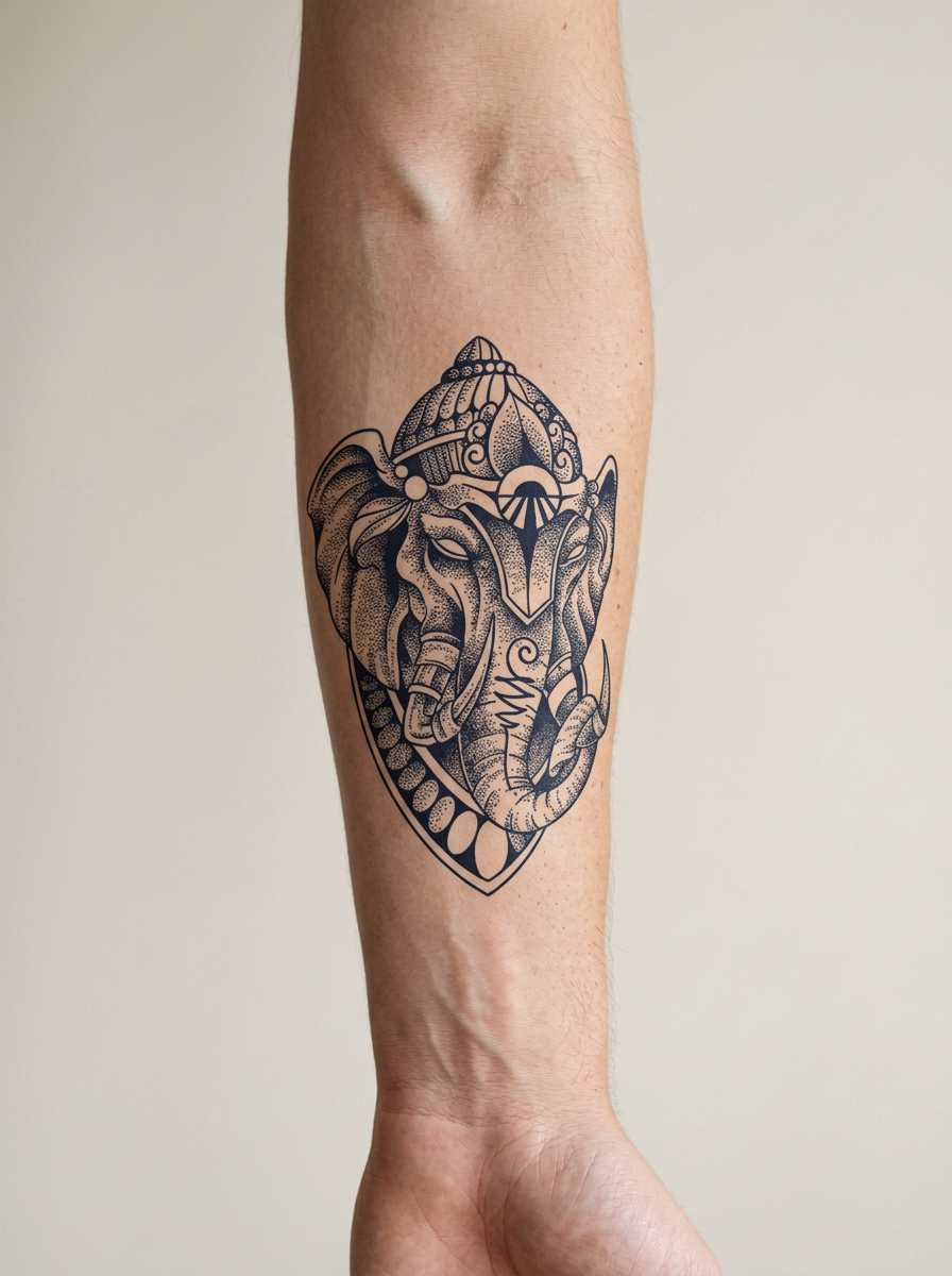 Tatouage Ganesh Sacré appliqué sur avant-bras